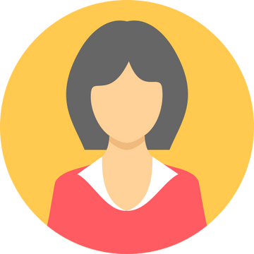 Illustration of a person with dark hair and a red shirt on a yellow background